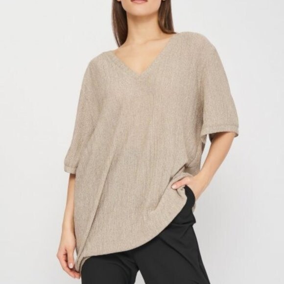 Zara Textured V-Neck Short Sleeve Oversized Top (NWT) - Picture 1 of 5